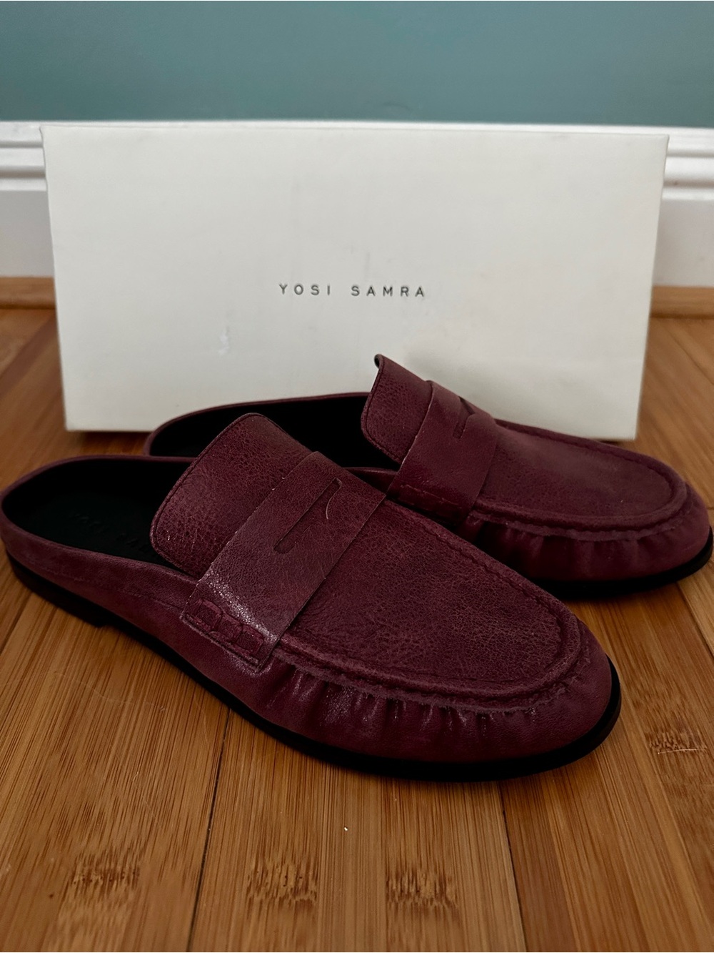 Yosi Samra Camden Burgundy Leather Mule Loafers